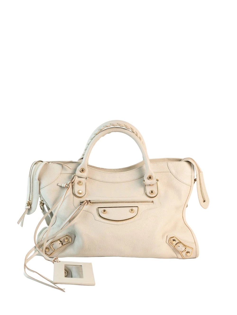 Balenciaga Cream Leather Satchel with Gold-Tone Hardware
